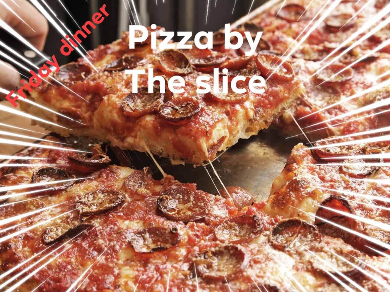 Photo of pizza with text